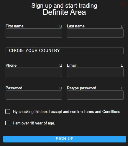 Registrierung eines Kontos für Definite Area image